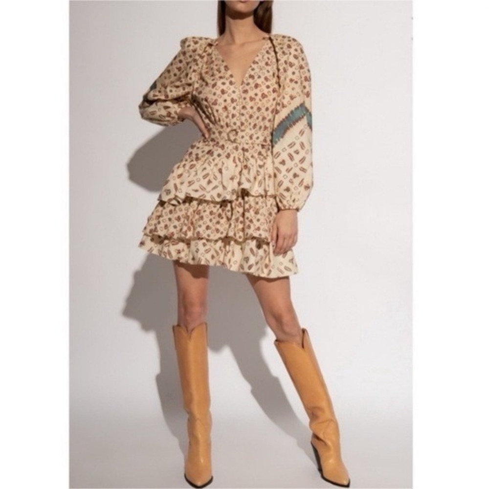 ULLA JOHNSON Miranda Mini Belted Tiered Dress Sz US 4 - Picture 13 of 14
